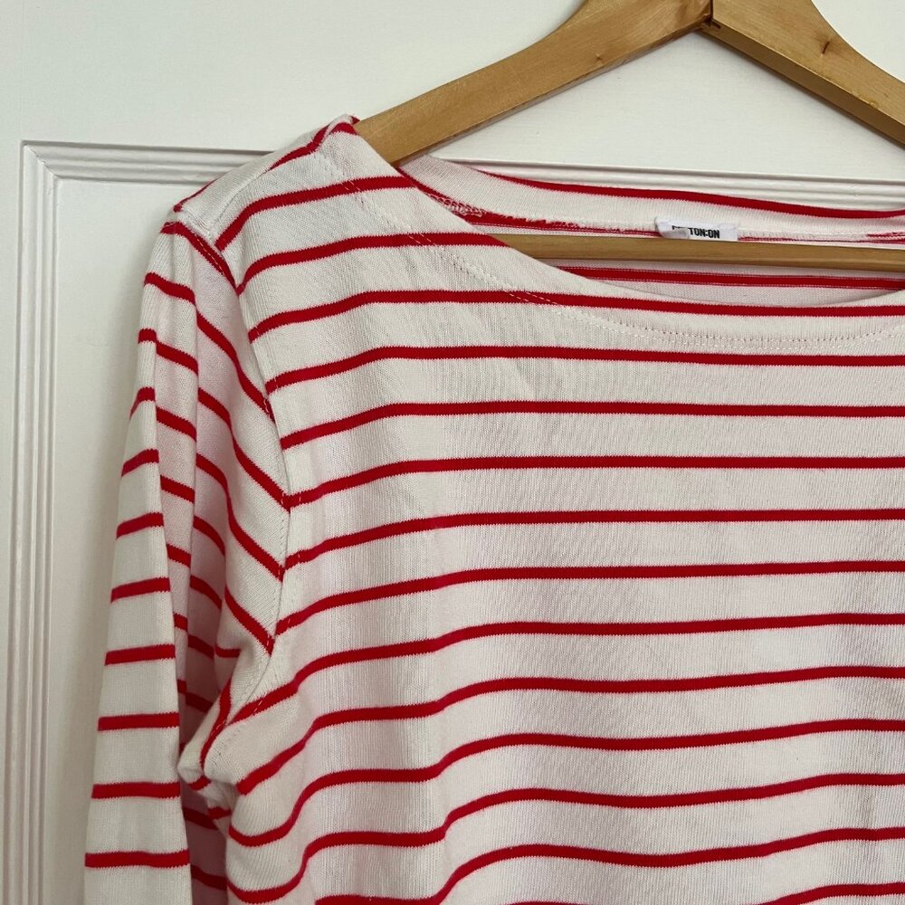 Cotton On Long Sleeve Boatneck Cropped Tee Red Stripe | Size Small - Picture 4 of 7